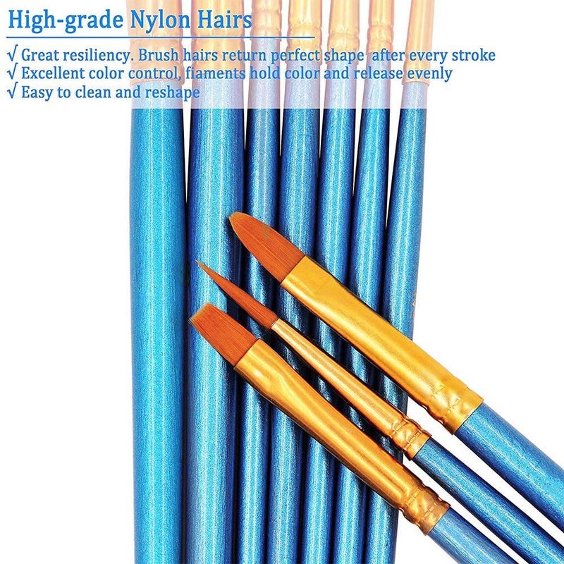 BOSOBO Pointed-Round Paint Brush, 4 Sets of 10 Pieces Fine Tip Nylon Hair Miniature Paint Brushes for Acrylic Oil Watercolor Gouache, Artist Face Nail Body, Paint by Numbers, Model Craft & Rock Art - Image 4